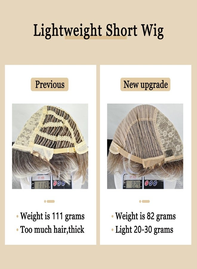 TISHINING Layered Short Blonde Pixie Wigs for White Women Dark Brown Ombre Blonde Pixie Cut Wig with Bangs Synthetic Natural Looking Daily Party Wig - Image 4